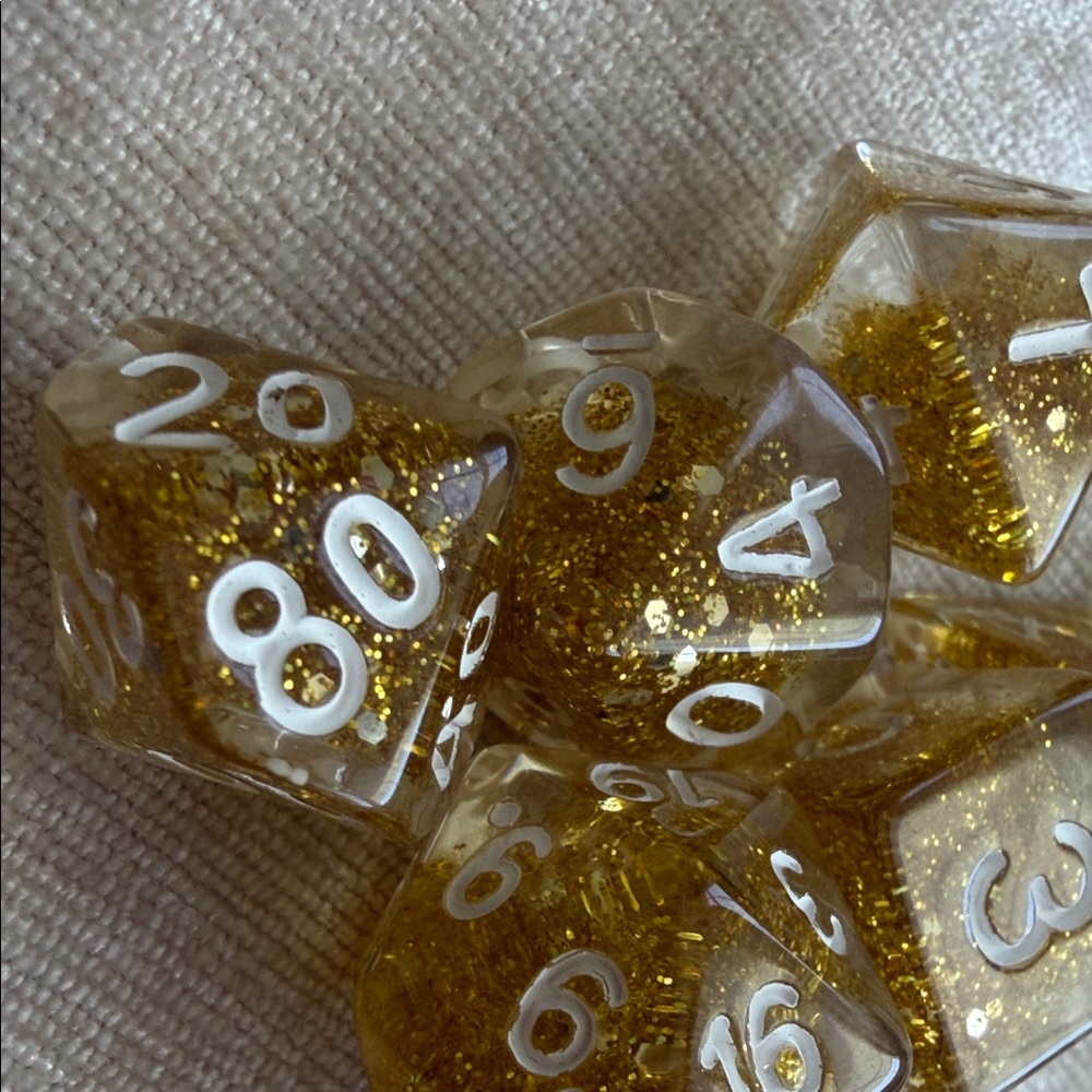 Gold Glitter RPG Dice Set - Picture 5 of 5